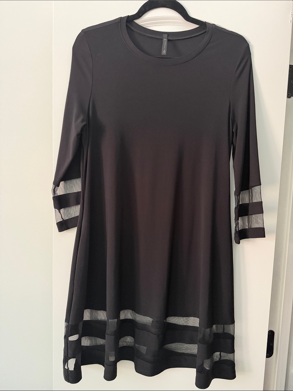 IC COLLECTION Black A-Line Dress with Sheer Stripe Trim